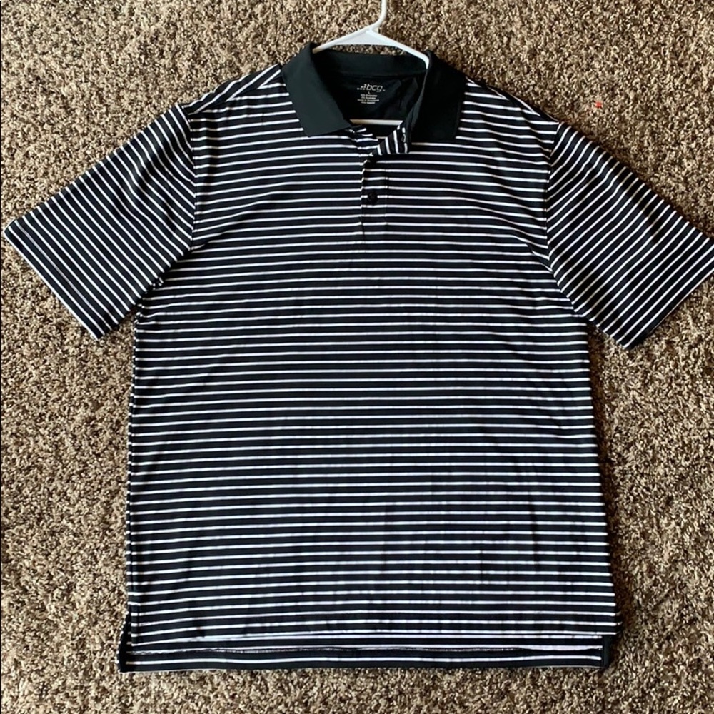 Black & White Striped bcg Active Polo T-shirt